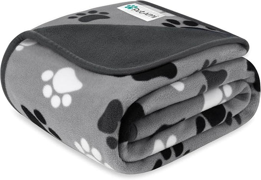 PetAmi Waterproof Dog Blanket for Couch, Pee Proof Reversible Cat Blanket for Sofa Bed Furniture Protector, Soft Fleece Washable Pet Throw for Dogs Cats Puppies Kittens, 60x80 Paw Print Gray