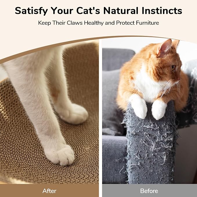 FUKUMARU Cardboard Cat Scratcher Bed, 2-in-1 Oval Cat Scratch Pad, Cats Scratching Board Lounge Bed Indoor, Durable Modern Kitty Scratcher Bowl, Cats Scratch Furniture Protector, Wood Color