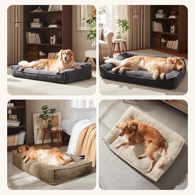 FURTIME Orthopedic Dog Bed Medium Size Dog, Extra Thick Supportive Comfort Pet Sofa, Ergonomic Slant Dog Couch Bed with Removable Washable Cover, Ultra Soft Surface & Non-Slip Bottom, Brown, 35"