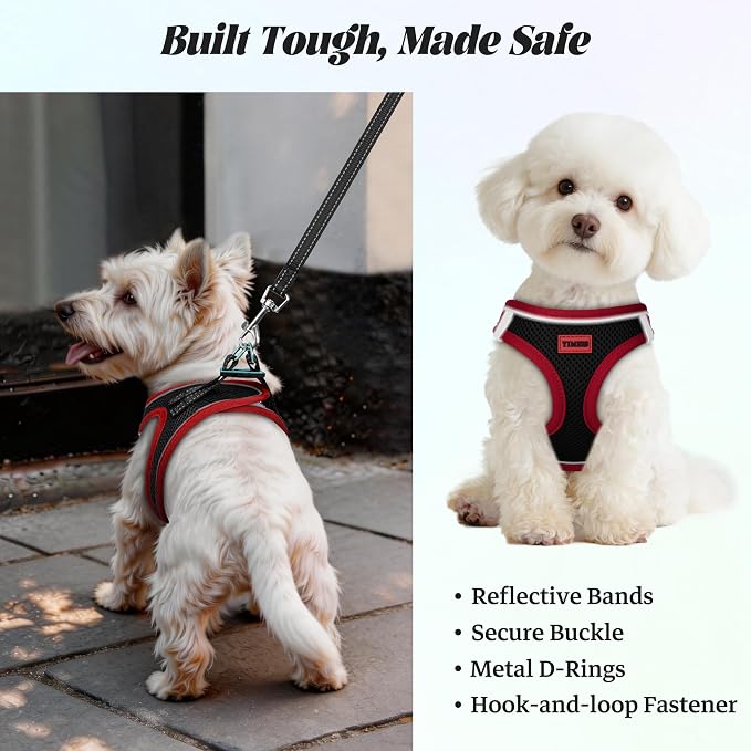 YIMEIS Dog Harness and Leash Set, No Pull Soft Mesh Pet Harness, Reflective Adjustable Puppy Vest for Small Medium Large Dogs, Cats (Black & red 01, Small (Pack of 1)