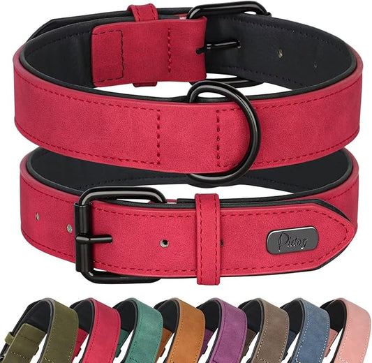 Didog Soft Padded PU Leather Dog Collar, Breathable and Adjustable Red Dog Collars for Medium Dogs, Comfortable for Daily Walk, Red, L Fit Neck 14-18"(22-44 lbs)