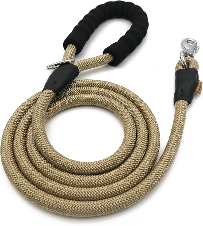 Dog Leash, Braided Rope Traction – Walking Training Lead for Medium/Large Dogs ((1/2") x 6FT, Khaki)