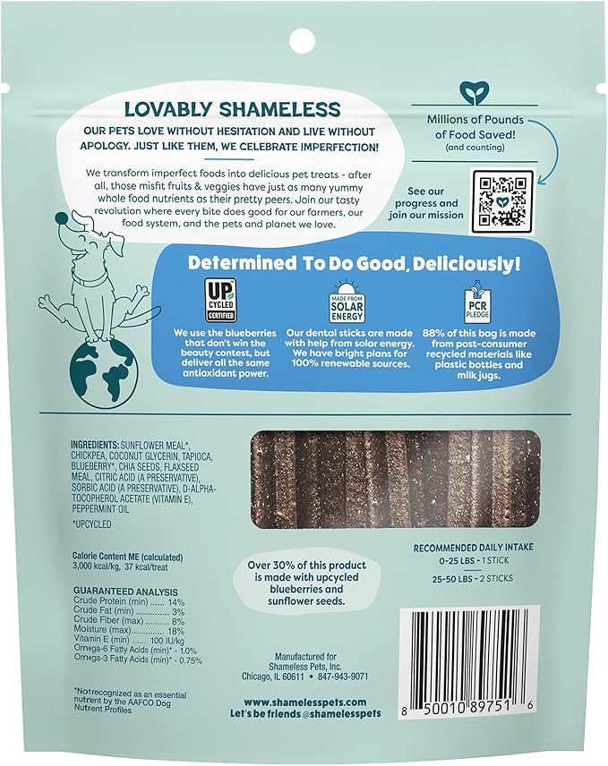 Shameless Pets Toothberry Dental Mini Chews for Dogs – Natural Dog Dental Sticks for Fresh Breath, Teeth Cleaning & Removes Tartar, Grain-Free Dog Treats, No Corn or Soy