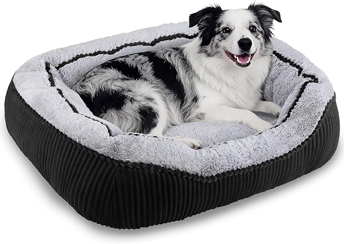 Dog Beds for Small Medium Large Dogs & Cats. Washable Pet Bed, Orthopedic Dog Sofa Bed, Soft Calming Sleeping Warming Puppy Bed (Black, Large-(30’’x 24’’x 9’’))