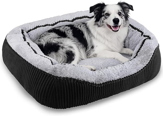Dog Beds for Small Medium Large Dogs & Cats. Washable Pet Bed, Orthopedic Dog Sofa Bed, Soft Calming Sleeping Warming Puppy Bed (Black, Large-(30’’x 24’’x 9’’))