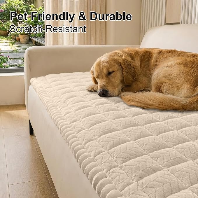 Smiry Couch Cover for Dogs, Non Slip Fuzzy Pet Sofa Covers Washable for 3 Cushion Couch, Soft Thick Furniture Protector for Cats Dogs, Against Fur, Dirt, Scratch Resistant (Apricot, 27.6" x 82.7")