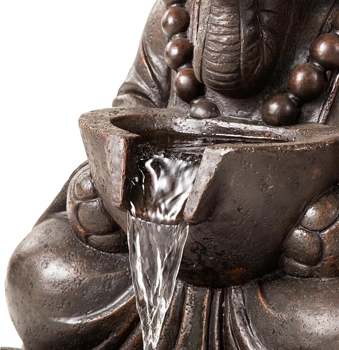 Glitzhome Outdoor Fountains, Water Fountains Outdoor with Lights&Pump, 21.75" H 2-Tiered Zen-Style Bronze Polyresin Elephant Garden Fountain Floor Standing Waterfall for Patio, Porch, or Yard Decor