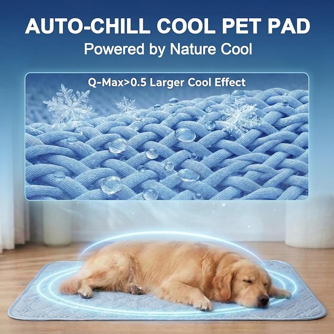 Dog Cooling Mat Q-MAX>0.5 Self-Cooling Mat for Dogs Crate Pad for Dogr, 2-in-1 Long-Lasting Cool Mats and Soft Kennel Pad for Dogs, Easy Washable Mat for Bed Crate Car