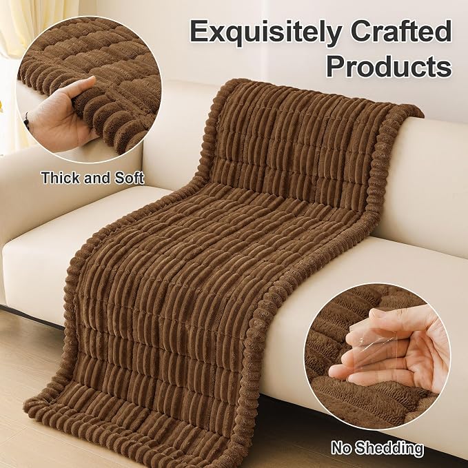 hyha Couch Cover for Dogs Washable, Non Slip Thick Flannel Sofa Protector, Pet Friendly Plush Furniture Cover for Sectional Sofa & Loveseat (Brown, 27.6" x 27.6")