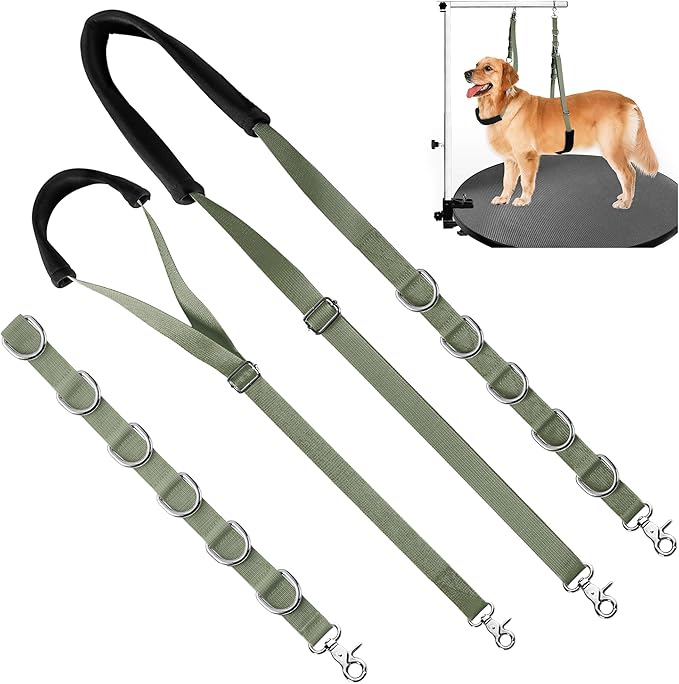 Dog Grooming Belly Strap - Dog Grooming Loops for Table Arm Extender with Clamp Extension Loop Bathing Restraint Leash No Sit Haunch Holder for Small & Medium Dogs Hair Cutting Washing (Army Green)