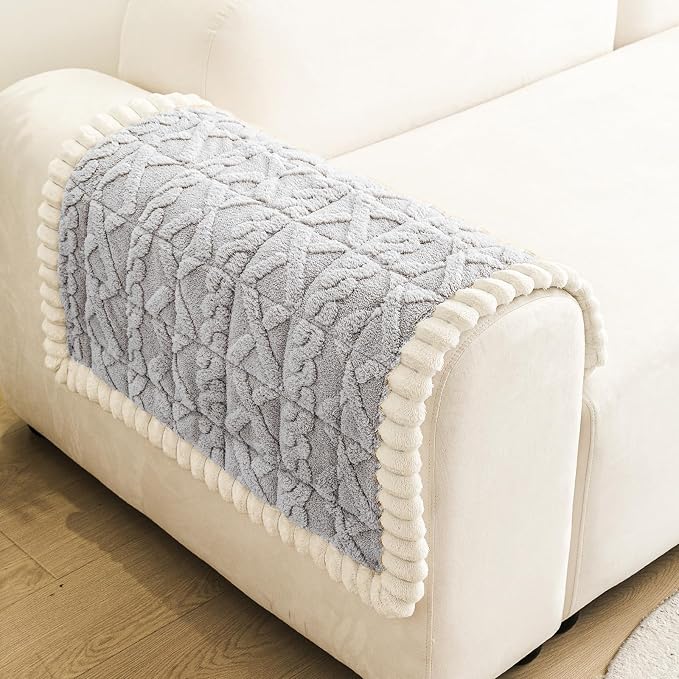 Fuzzy Couch Covers for Dogs, Non Slip Thick Dog Couch Cover Protector, Plush Pet Couch Covers for Sofa Washable, Soft Sofa Cushion Slipcovers Pet Friendly(1PC, Light Grey, 27.6”x27.6”)