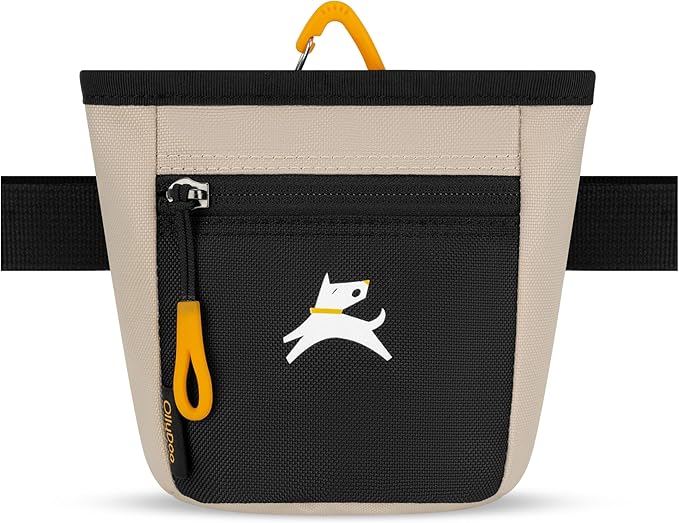 OllyDog, Goodie Treat Bag, Dog Treat Training Pouch | Magnetic Closure | 3 Ways to Wear | Hands-Free Waist Belt | Water-Resistant Recycled Vegan Fabric (Con Leche)