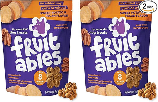 Fruitables Baked Dog Treats, Healthy Pumpkin Treat for Dogs, Low Calorie & Delicious, Free of Wheat, Corn and Soy, Made in the USA, Sweet Potato and Pecan Flavor, 7oz (Pack of 2)