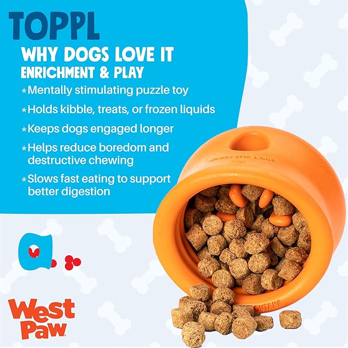 WEST PAW Zogoflex Toppl Interactive Treat Dispensing Puzzle Dog Toy for Mental Stimulation & Enrichment-Holds Kibble & Treats-Lickable, Freezable & Dishwasher Safe-Made in USA-Large-Sunflower Yellow