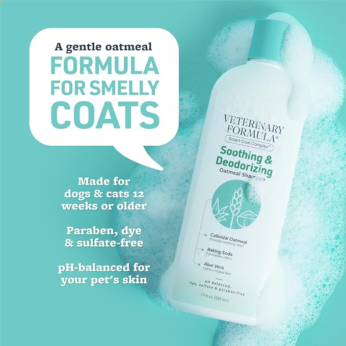 Veterinary Formula Smart Coat Complex Soothing and Deodorizing Oatmeal Shampoo for Dogs, 17 Fl oz – Baking Soda Eliminates Odors, Aloe Vera & Oatmeal Cleanse and Hydrate Skin – Long-Lasting Fragrance