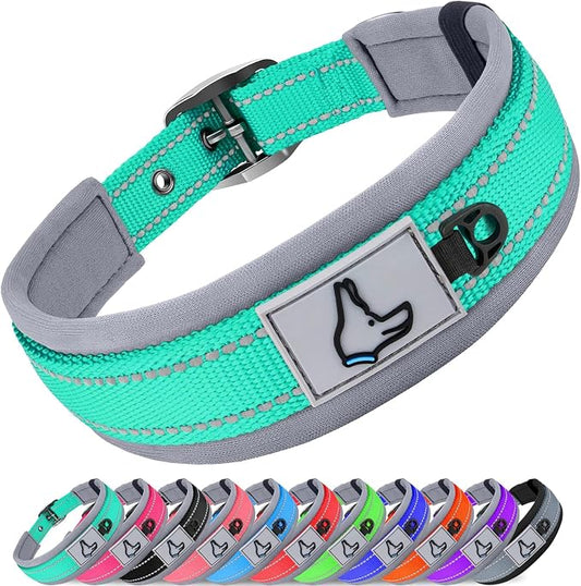 Joytale Dog Collar for Extra Large Dogs, Neoprene Padded and Adjustable, Reflective Wide Heavy Duty Pet Collars with Durable Metal Belt Buckle for Walking, Teal, XL
