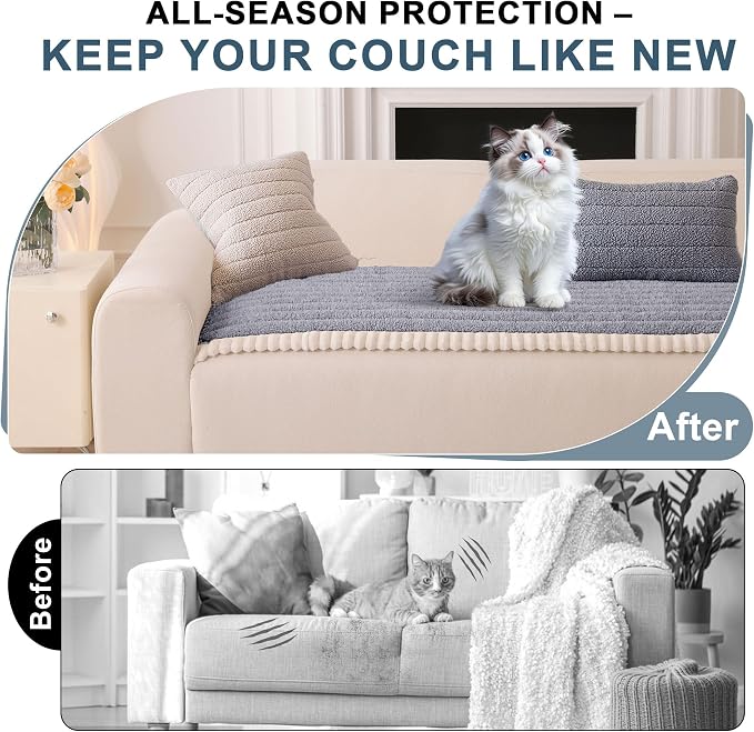 OTOB Couch Covers for Sofa Pet Friendly, Washable & Non Slip Fuzzy Dog Couch Cover Sofa Slipcovers Love Seat, Soft Plush Cozy Furniture Protector Cushion Mat, All Seasons (Light Gray, 27.6" x 59.1")