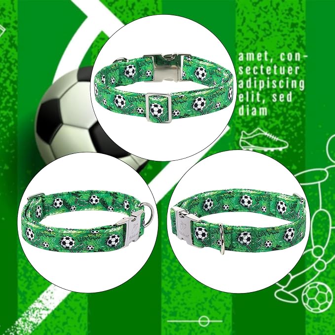 Cute Dog Collar, Green Soccer Boy Dog Collars - Soft Adjustable Everyday Collars for Small Medium Large Dogs, Durable Metal Buckle Male Dogs Collar XL