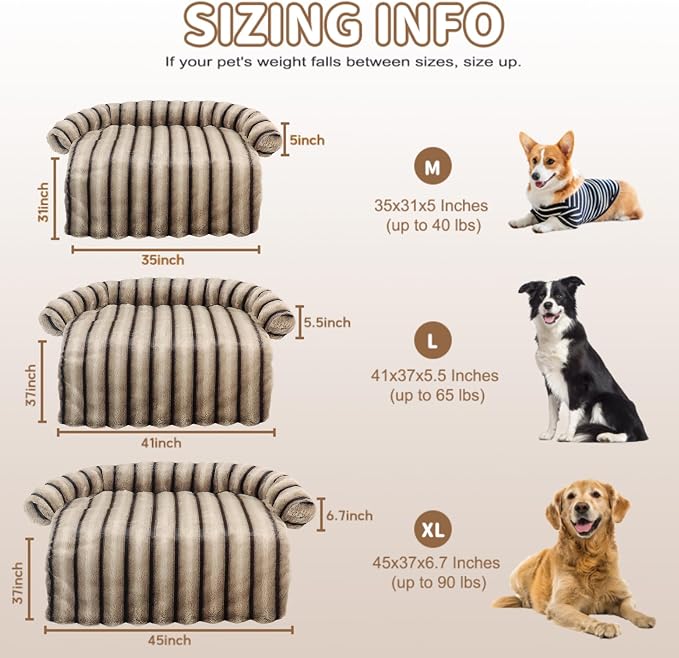 WATANIYA PET Large Dog Couch Bed, Fluffy Washable Couch Protector for Dogs with Removable Cover, Non-Slip Dog Sofa Bed, 41x37 Inch, Brown