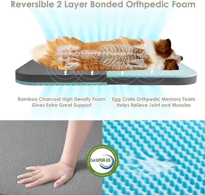 EHEYCIGA Foldable XXL Dog Bed for Large Sized Dog, 54"x38"x7.5" Faux Fur Fluffy Pet Couch Bed, Orthopedic Calming Memory Foam Big Pet Bed, Washable Pet Sofa Bed with Non-Slip Bottom, Dark Grey