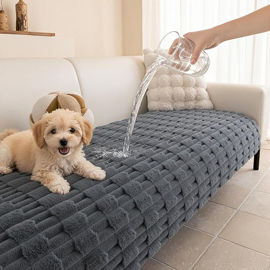 MYSKY HOME 100% Waterproof Couch Cover for Dog, Plush Pet Couch Covers for Sofa Washable, Couch Covers for 3 Cushion Sofa Pet Friendly, Non-Slip Sofa Cover Slipcover Protector, Dark Grey, 35"x83"