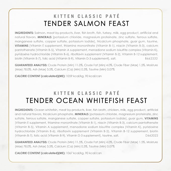 Fancy Feast Purina Tender Ocean Whitefish,Turkey,Chicken and Salmon Feasts Wet Kitten Food Variety Pack - 3 oz. Boxes,(Pack of 48)