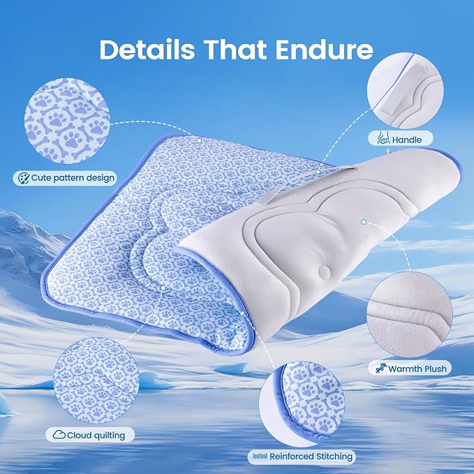 Dog Cooling Mat, Thick Cooling Mat for Dogs with PCM & Thermochromic Tech, Dual-Sided Durable Waterproof Cool Dog Bed Mat for All-Year Use, Q-Max>0.5, Machine Washable, Non-Toxic - L(26" x 35")