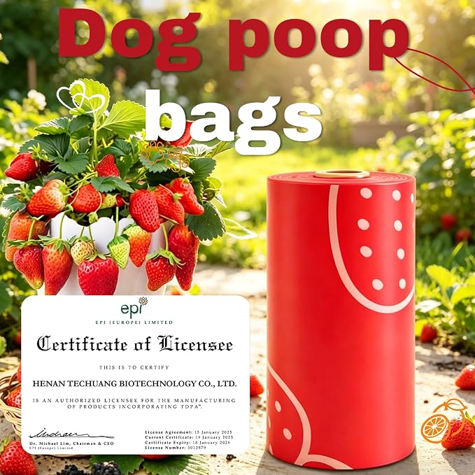 Dog Poop Bags Rolls with Dispenser, 630 count 13" x 9" Leak-Proof poop Bags, Thick & Durable Dog poop Bags with Light Strawberry Scent, Easy Tear-Off, Fits Standard Dispensers, Plant-Based Material