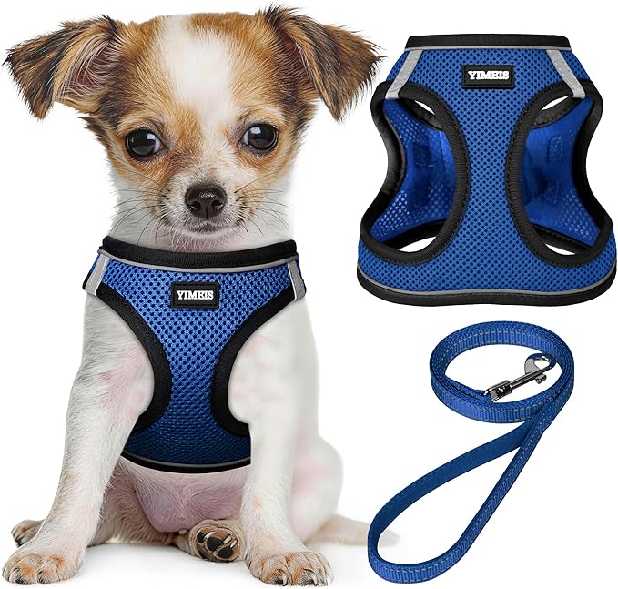 YIMEIS Dog Harness and Leash Set, No Pull Soft Mesh Pet Harness, Reflective Adjustable Puppy Vest for Small Medium Large Dogs, Cats (Royal Blue & Black, X-Small (Pack of 1)