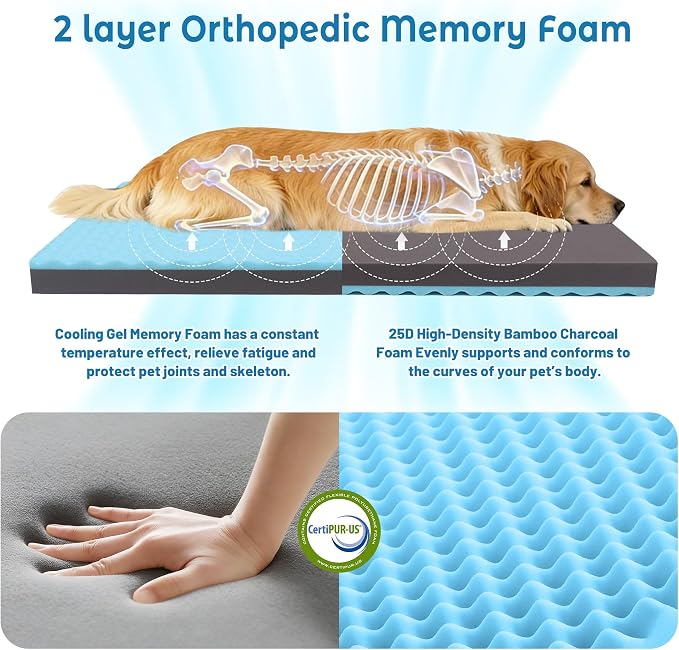 Cooling Dog Bed for Large Dogs, Orthopedic Memory Foam Pet Bed for Crate with Removable Washable Cover,Ideal for Arthritic Dogs (Cooling Fabric, X-Large-41"x 29" x 4")