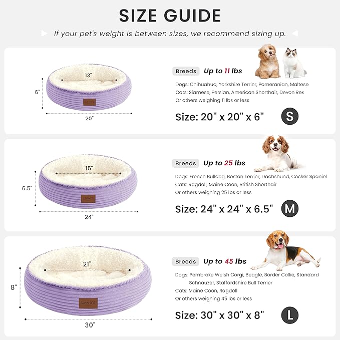 Love's cabin Round Donut Cat and Dog Cushion Bed, 20in Pet Bed for Cats or Small Dogs, Anti-Slip & Water-Resistant Bottom, Soft Durable Fabric Pet beds, Washable Luxury Cat Dog Bed Lavender Stripe
