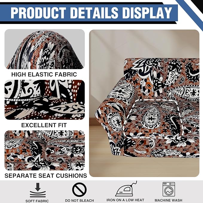 Stretch Couch Covers for 4 Separate Cushion Couch Sofa-Floral Printed Couch Sofa Cover,Washable Sofa Slipcover,Pet Friendly Furniture Protector with Elastic Bottom,Universal Fit for Home(Couch,Cover)