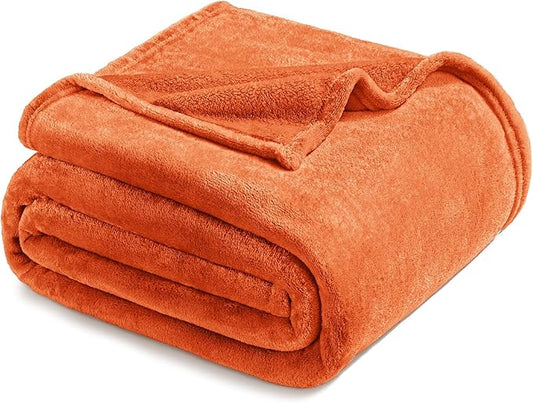 Exclusivo Mezcla Fleece Blankets Queen Size for Bed, Super Soft and Warm, All Season, Cozy, Plush, Lightweight, 90x90 Inches, Burnt Orange