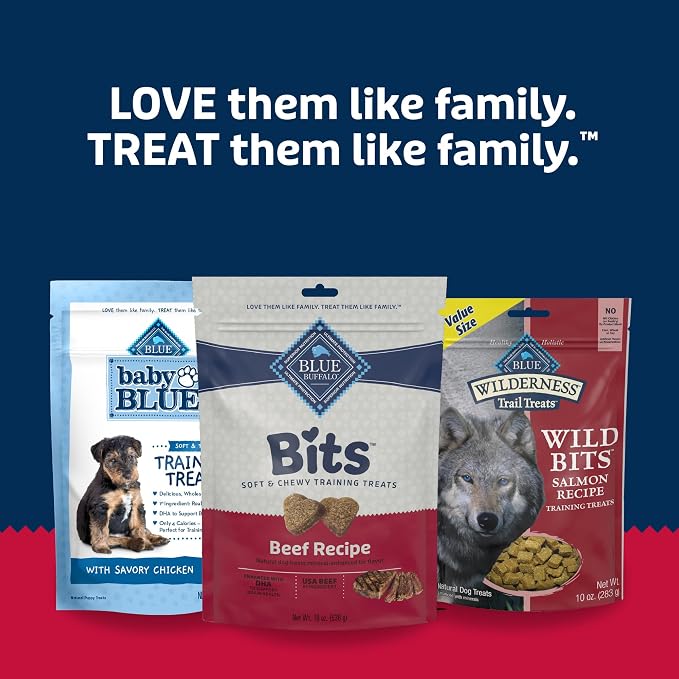 Blue Buffalo Bits Beef Soft & Chewy Dog Treats, Bite-Sized for Training, Made with Real Beef & Enhanced with DHA, Heart-Shaped Dog Treats, Made in the USA with Natural Ingredients, 19 oz.