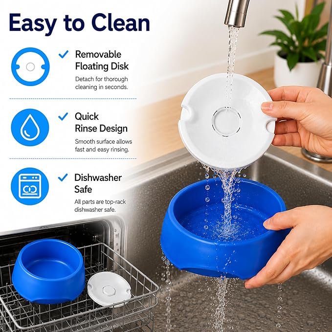 No Spill Dog Water Bowl, Pet Floating Water Bowl No Wet Mouth, Anti Splash & Anti Tip Slow Water Feeder, Keeps Fur Dry Clean Drinking Bowl for Dogs & Cats, Large Capacity Travel Friendly