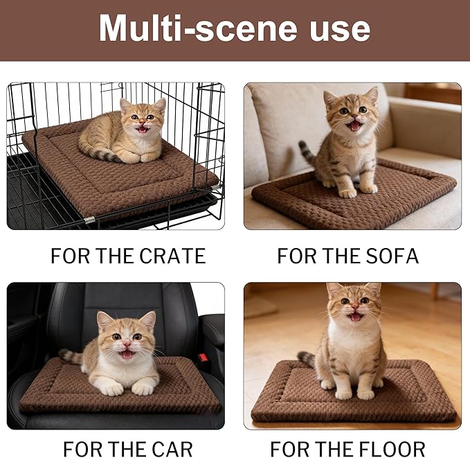 Dog Bed Mat – Soft & Comfortable Dog Kennel Pad for Crate – Durable Crate Bed & Mat for Dogs & Cats (Dark Brown, XS(18"*14"*1.5"))