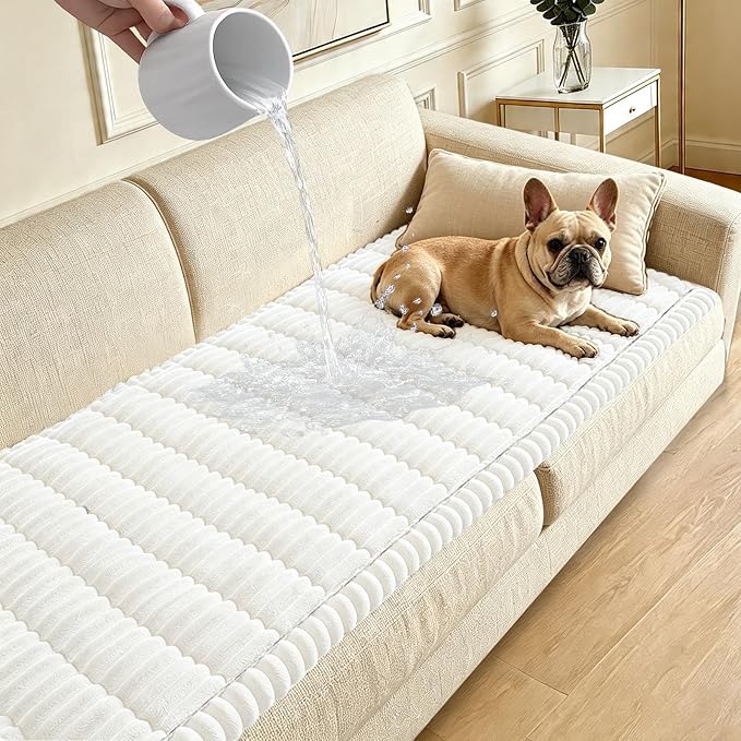 Waterproof Couch Cover for Dogs Washable,Non Slip Fuzzy Durable Couch Covers for 3 Cushion Sofa Pet Friendly Sofa Cover Dog Thick Soft Slipcovers Protector Couches Mat Bed (White, 27.6" x 59.06")
