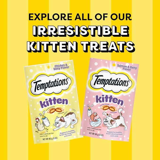 Temptations Kitten Treats Classic Crunchy and Soft Cat Treats, Chicken and Dairy Flavor, 6.3 oz. Pouch (Pack of 10)