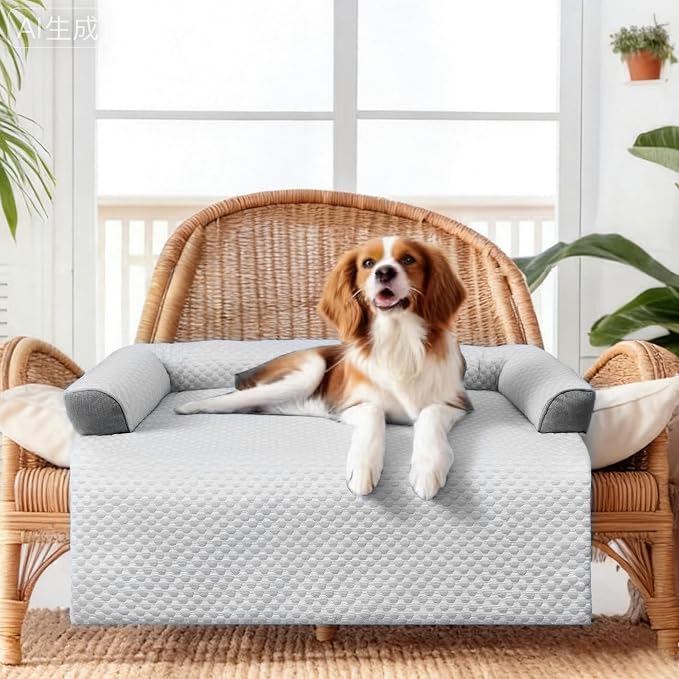 WATANIYA PET Cooling Dog Bed, Washable Cooling Mat for Large Dogs with Removable Cover, Self Cooling Couch Cover for Dog, Non-Slip Dog Couch Bed, 35x31 Inch, Grey