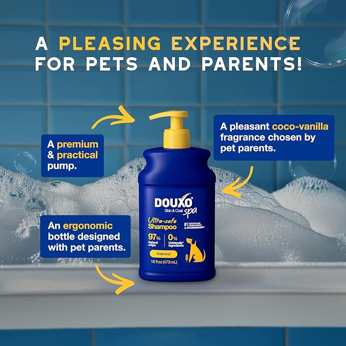 DOUXO SPA Oatmeal Dog Shampoo, 16 fl oz, Moisturizes the Skin, Leaves the Coat Soft and Radiant, Ultra-Safe for Skin and Coat