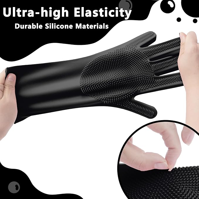 Pet Grooming Gloves—Dog Washing Gloves with High-Density Teeth, Dog Bath Scrubber with Enhanced Five Finger Design, Silicone Gloves for Dogs and Cats Bathing, Massage (Dark)