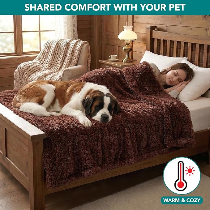 PetAmi Fluffy Waterproof Dog Blanket for Couch and Bed, Reversible Sherpa Pet Throw, Pee Proof Furniture Protector Sofa Cover, Washable Cat Blanket for Medium Large Dogs and Cats (Brown, 40x60)