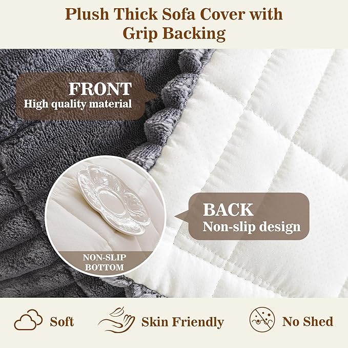 MYSKY HOME Couch Covers for 2 Cushion Sofa, Couch Cover for Dogs, Sofa Covers for Pets Washable, Soft Non-Slip Sofa Slipcovers, Loveseat Couch Covers, Furniture Protector, Dark Grey, 27.6" x 59"
