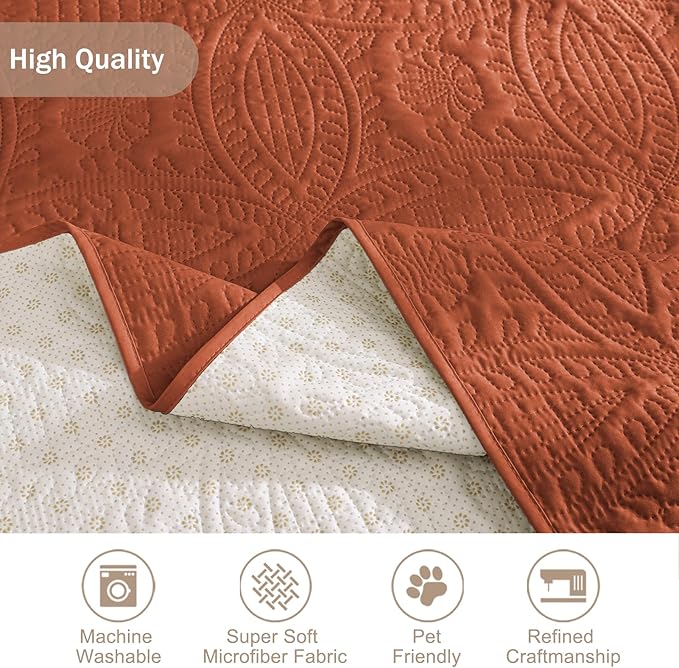 Quilted Grand Sofa Covers for 4 Cushion Couch, Couch Cover for Grand Sofa Washable, Soft Cozy Couch Protector, Oversized Grand Sofa Slipcovers Water-Repellent (Grand Sofa 98", Burnt Orange)