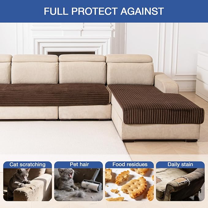 MYSKY HOME 100% Waterproof Sectional Couch Cover, Couch Covers for Dogs Washable, Non Slip 2 Pieces Sofa Slipcover, L Shape Sofa Cover Furniture Protector for Pet, Chocolate, 35"x70.9"+35"x82.7"