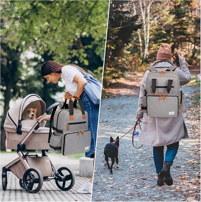 Modoker Dog Travel Bag, Airline Approved Backpack, Grey | Pet Accessories Organizer, 2 Food Storage Containers, 2 Collapsible Dog Bowls, Includes Pet Mat, Tote Weekend Bag