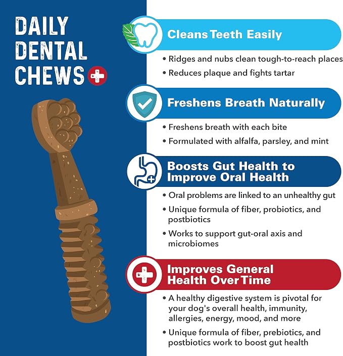 Bernie's Charming Chompers - Daily Dental Chews for Dogs 51-100 Lbs. - 24 Count - Cleans Teeth, Freshens Breath, + Boosts Oral-Gut Microbiome. Easy to Digest, Supports Healthy Digestion Naturally