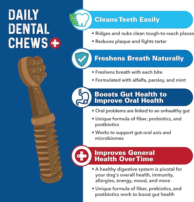 Bernie's Charming Chompers - Daily Dental Chews for Dogs 51-100 Lbs. - 12 Count - Cleans Teeth, Freshens Breath, + Boosts Oral-Gut Microbiome. Easy to Digest, Supports Healthy Digestion Naturally