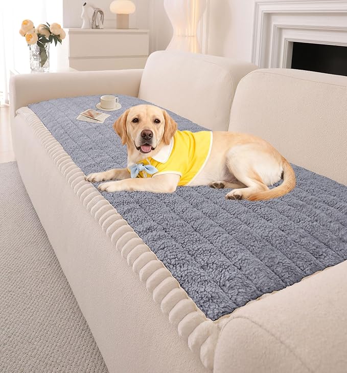 OTOB Couch Covers for Sofa Pet Friendly, Washable & Non Slip Fuzzy Dog Couch Cover Sofa Slipcovers Love Seat, Soft Plush Cozy Furniture Protector Cushion Mat, All Seasons (Light Gray, 27.6" x 59.1")