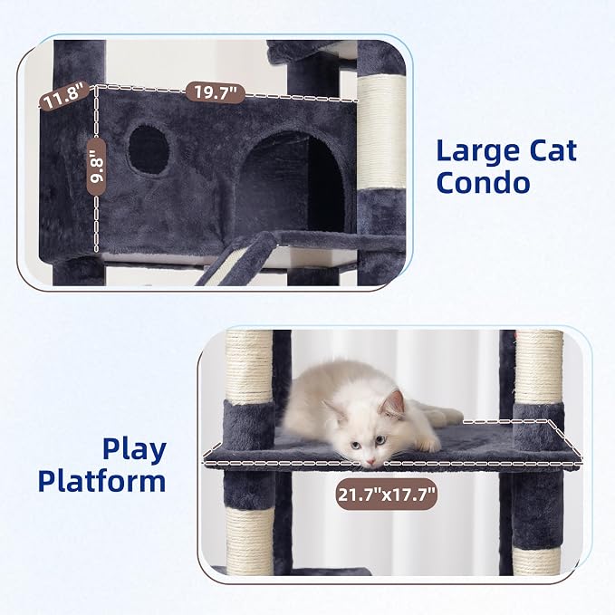 Gitelsnour Cat Tree for Large Cats, 78.7"(200cm) Tall Cat Tower for Indoor Cats Multiple Cats with Large Top Perch, Cat Condo, Cat Hammcok, Cat Scratching Post, Dark Gray GCT031G
